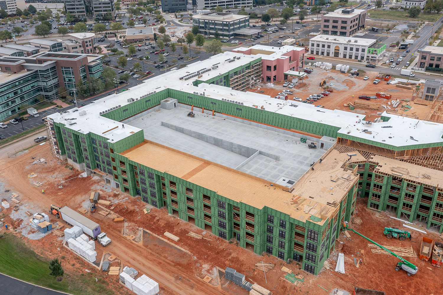 Fields at Pinnacle parking aerial construction view